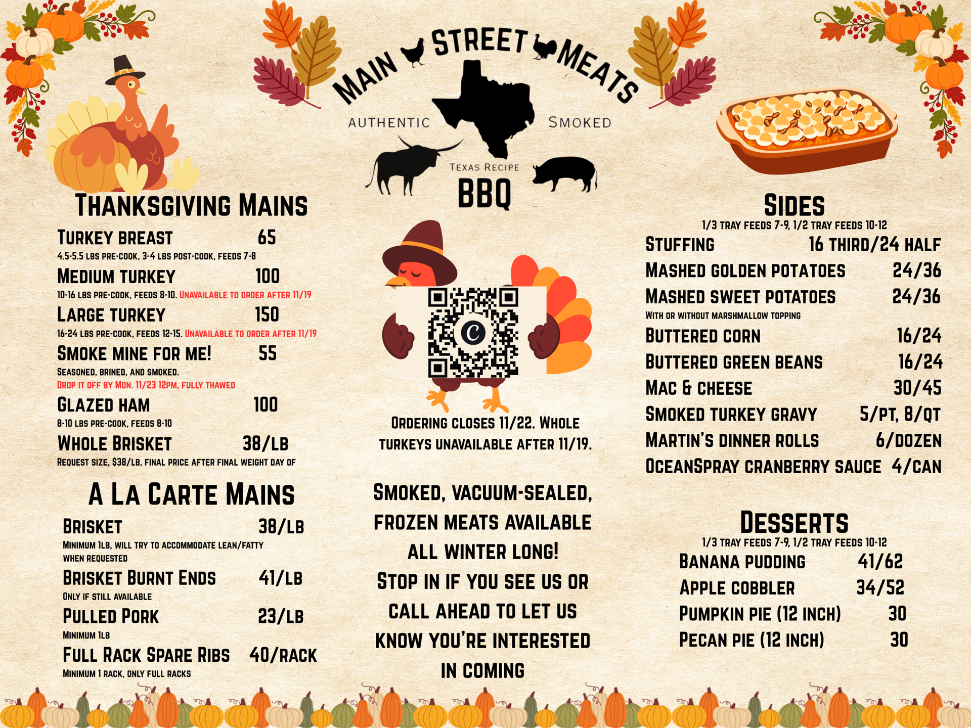 Thanksgiving Menu 2026